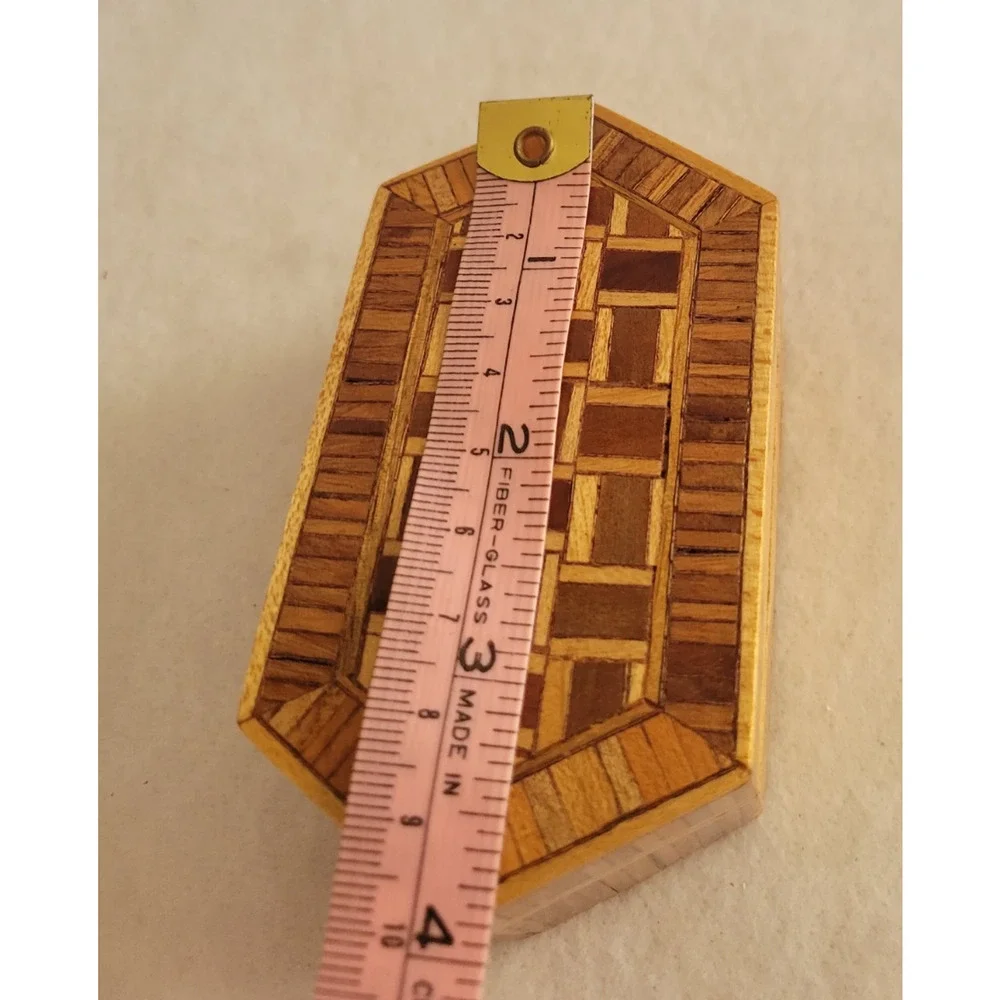 Vintage Octagon Wood Inlay Jewelry‎ Trinket Box Geometric Mosaic Pattern